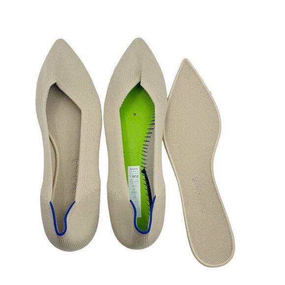 Rothy's The Point Toe Ballet Flat Slip-On Comfortable Ecru Beige Size W12 NWOB - Picture 9 of 11